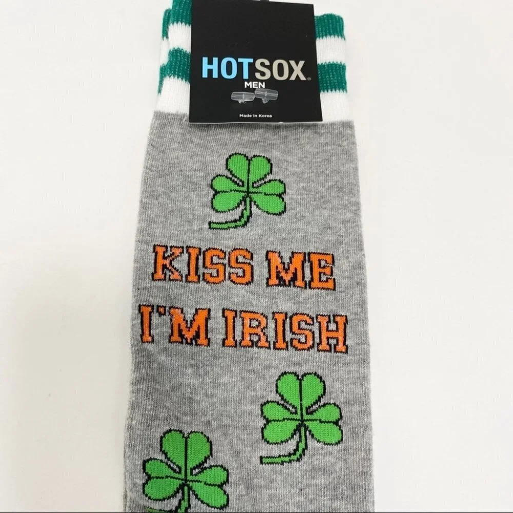 Hot Sox Men’s Socks Kiss me I’m Irish” St Patrick’s Day Green/Gray Size 6- 12.5 - Picture 4 of 6